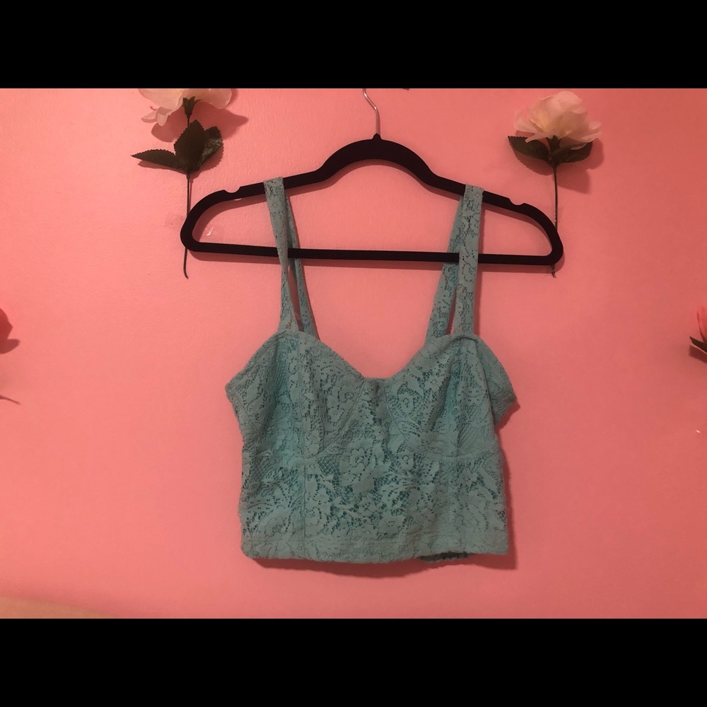 Vintage Blue crotchet lace corset crop top